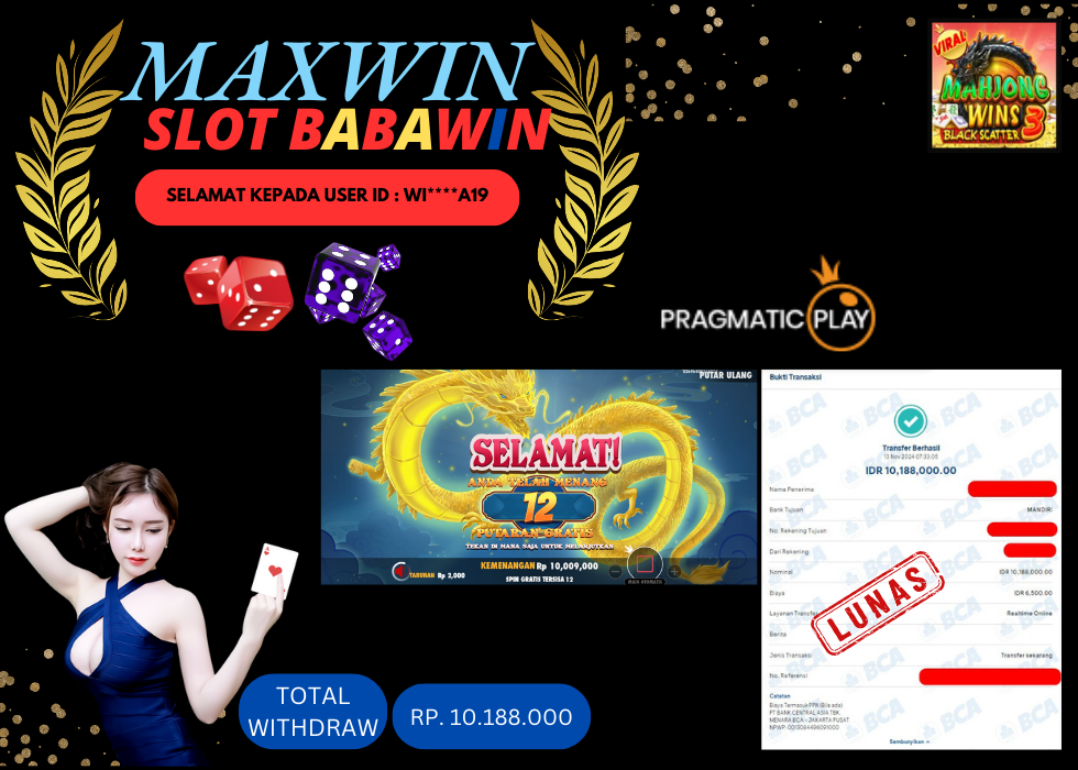 BABAWIN JACKPOT SLOT MAHJONG WINS 3 BLACK SCATTER Rp.10.188.000,- LUNAS