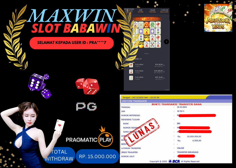 BABAWIN JACKPOT SLOT MAHJONG WAYS Rp. 15.000.000,- LUNAS